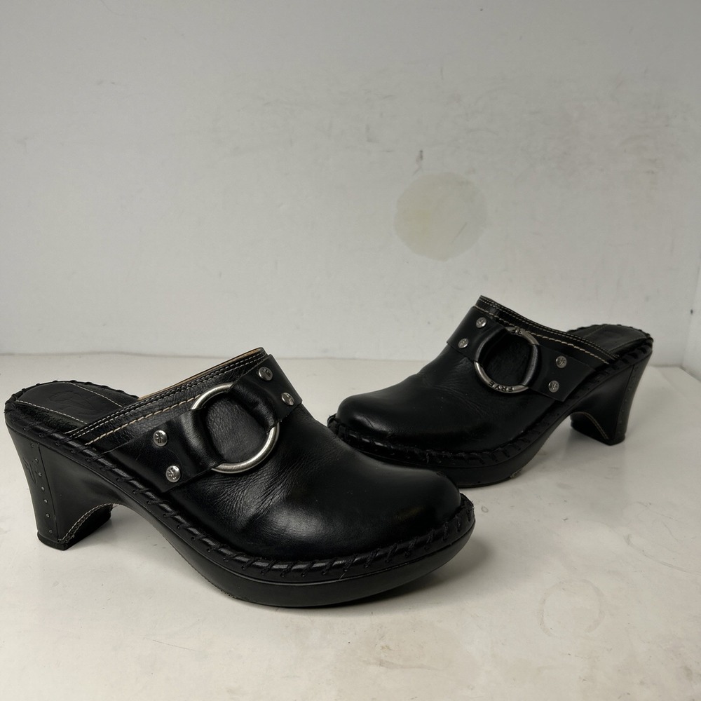 Frye Mules Shoes Boots Leather Belt Logo Ring 70770 Brazil Black Women's  7.5M